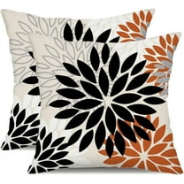 Black Orange Flower Pillow Covers 18x18 Inch Set of 2 Outdoor Throw Pillows Outdoor Waterproof Decor for Living Room Sofa Patio Funiture Garden Floral Polyester Pillow Covers 002V18