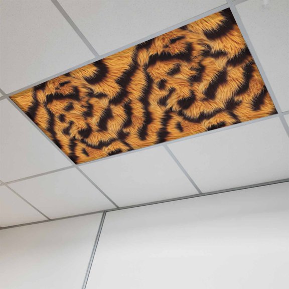 Black Orange Fluorescent Light Covers, Vintage Abstract Tiger Stripes Fur Patterned Magnetic Light Covers for Ceiling Lights, Fluorescent Ceiling Shade for Classroom Bedroom Office 4x2Ft x 1PCS