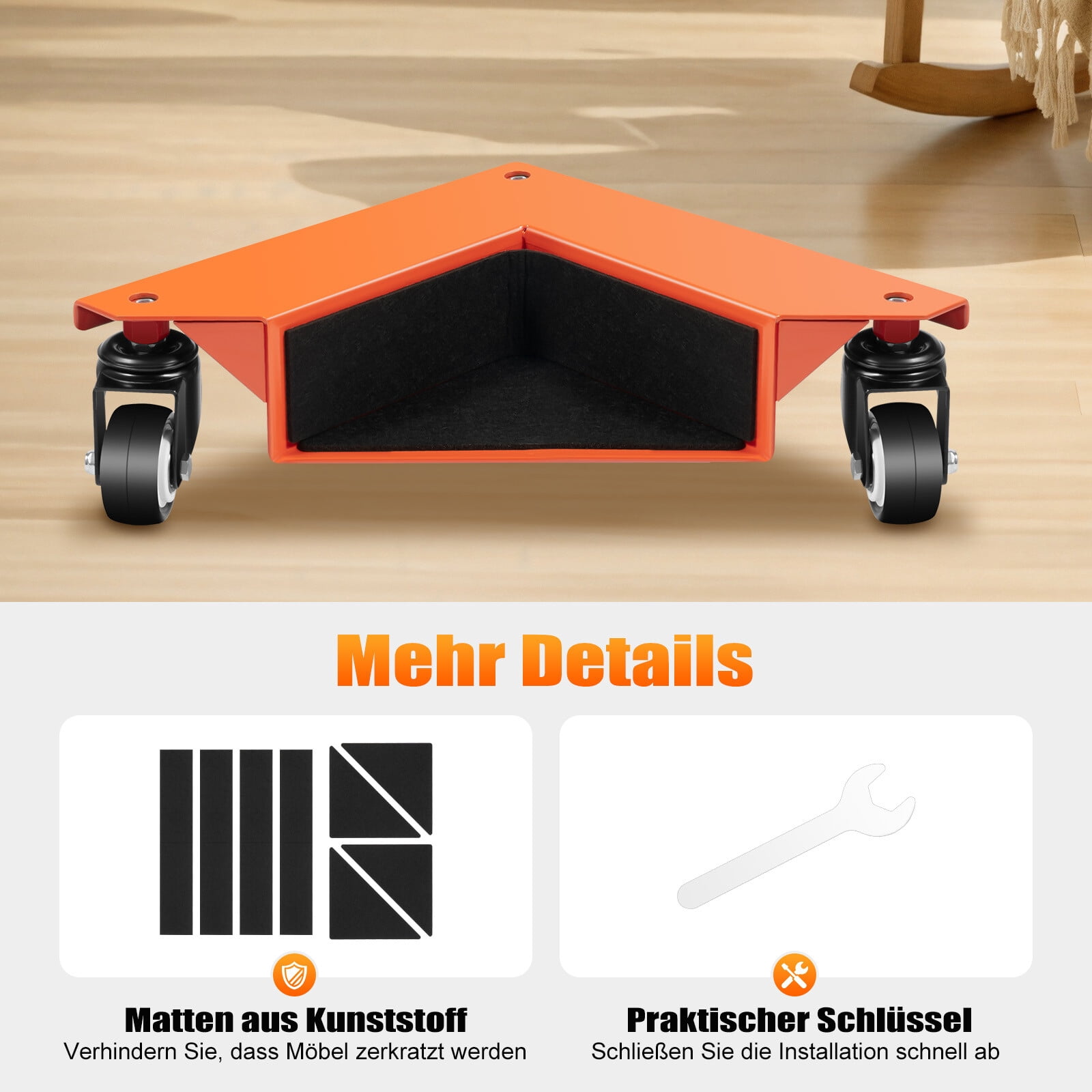 Black Orange Furniture Dolly Mover Heavy Duty Moving Wheels Casters with 1433 lbs Capacity for Filing Cabinets