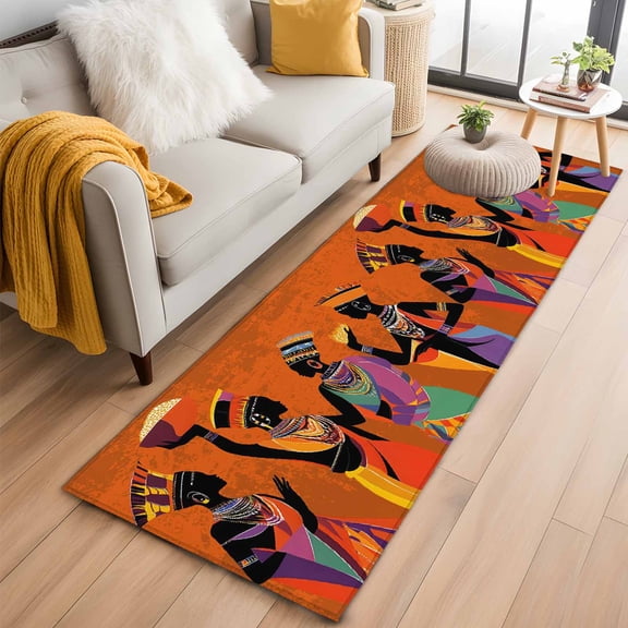 Black Orange Girls Boho Runner Rug 2x6 FT,Non Slip Hallway Rugs,Retro Ethnic Abstract Art Washable Soft Floor Carpet Throw Runner Carpet Long Rugs for Entryway Kitchen Bedside Sliding Door
