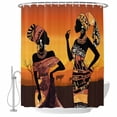 thumbnail image 1 of Black Orange Girls Boho Shower Curtain, Waterproof Shower Curtains for Bathroom, Vintage Ethnic Abstract Art Washable Fabric Bathtub Curtain Set Bath Decor with 12 Hooks Long 72"x84", 1 of 8
