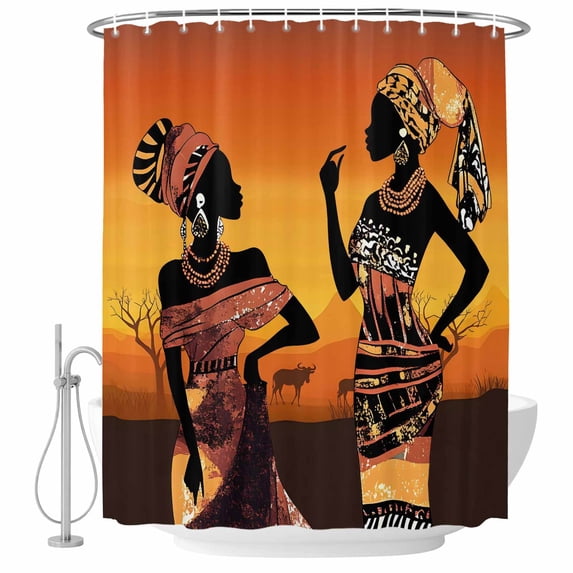Black Orange Girls Boho Shower Curtain, Waterproof Shower Curtains for Bathroom, Vintage Ethnic Abstract Art Washable Fabric Bathtub Curtain Set Bath Decor with 12 Hooks Long 72"x84"