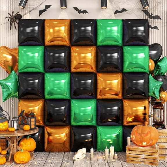 Black Orange Green Foil Balloon Wall,25Pcs Double Sided Balloons Backdrop Helium Polyester Balloon Tunnel Arch Garland Kit for Halloween Birthday Bridal Anniversary Baby Shower Party Decorations