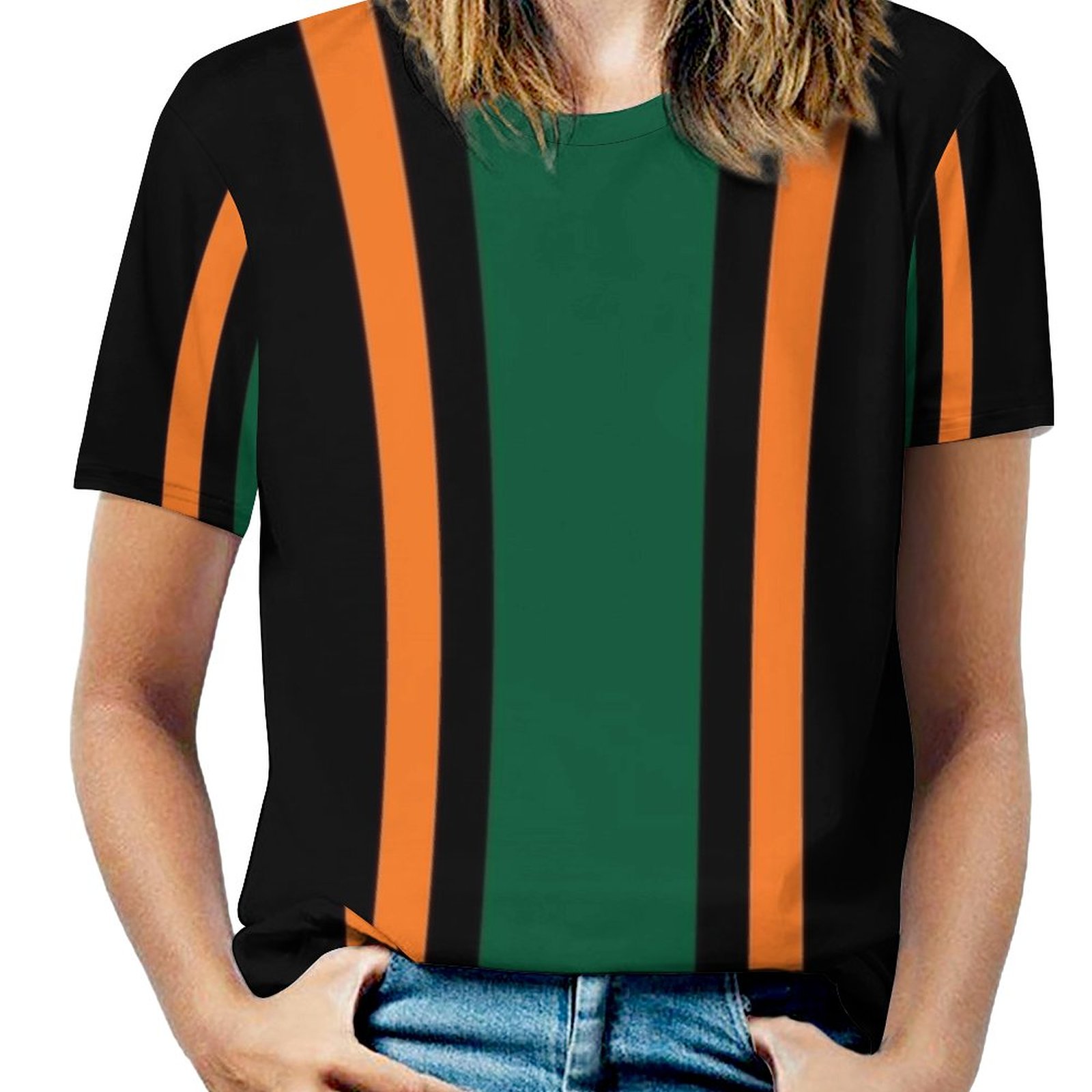 SHORT SLEEVE WAVY BLUE & ORANGE STRIPED TOP main image 1
