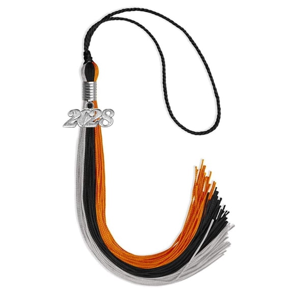Endea Graduation Black/Orange/Grey Graduation Tassel with Silver Date Drop