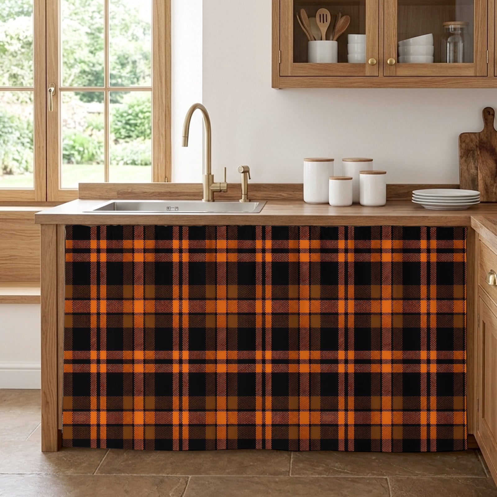 black-orange-grid-cabinet-curtains-for-kitchen-32-wx55-l-fall-orange