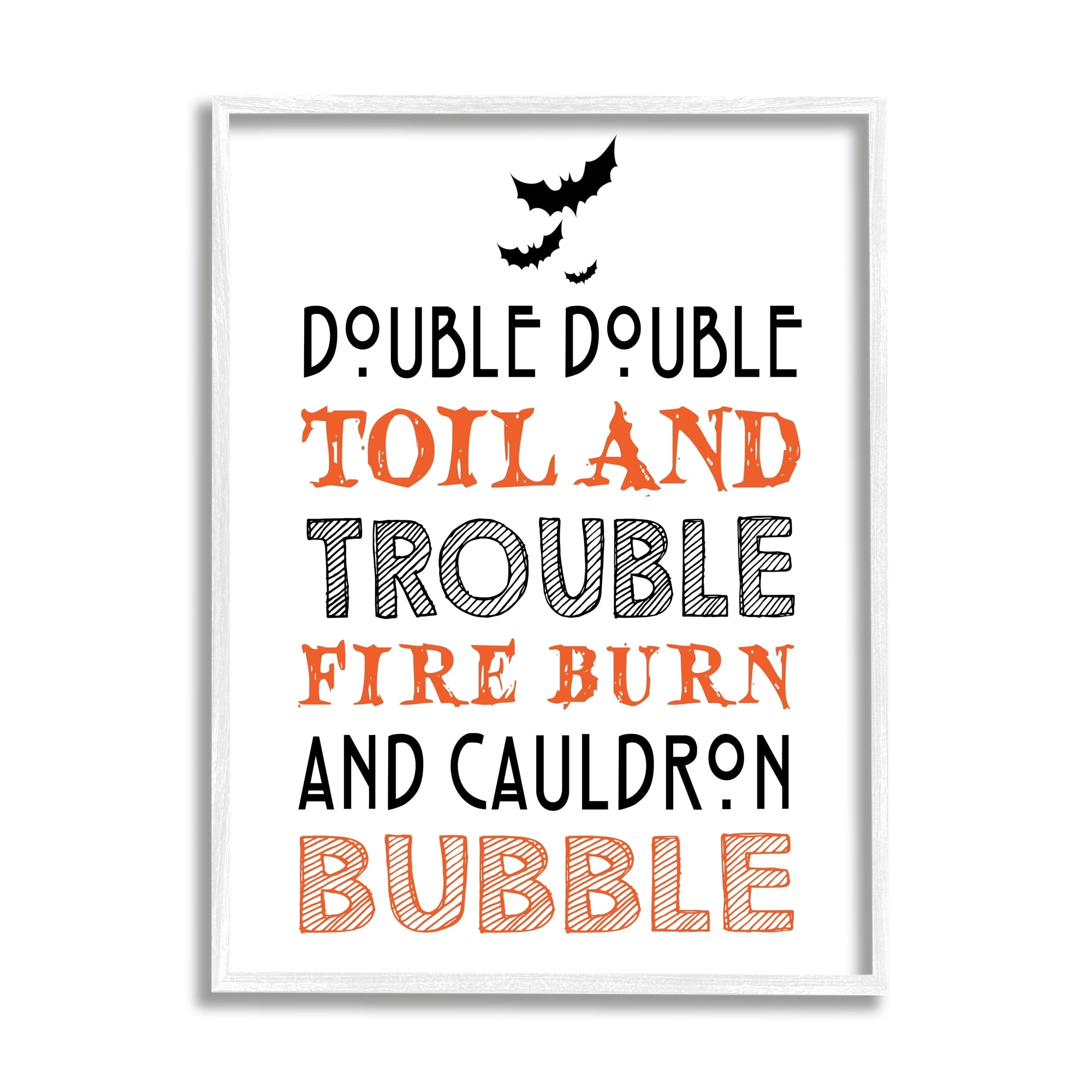 Black & Orange Halloween Bats Typography Spell Incantation Inspirational Graphic Art Framed Art Print Wall Art