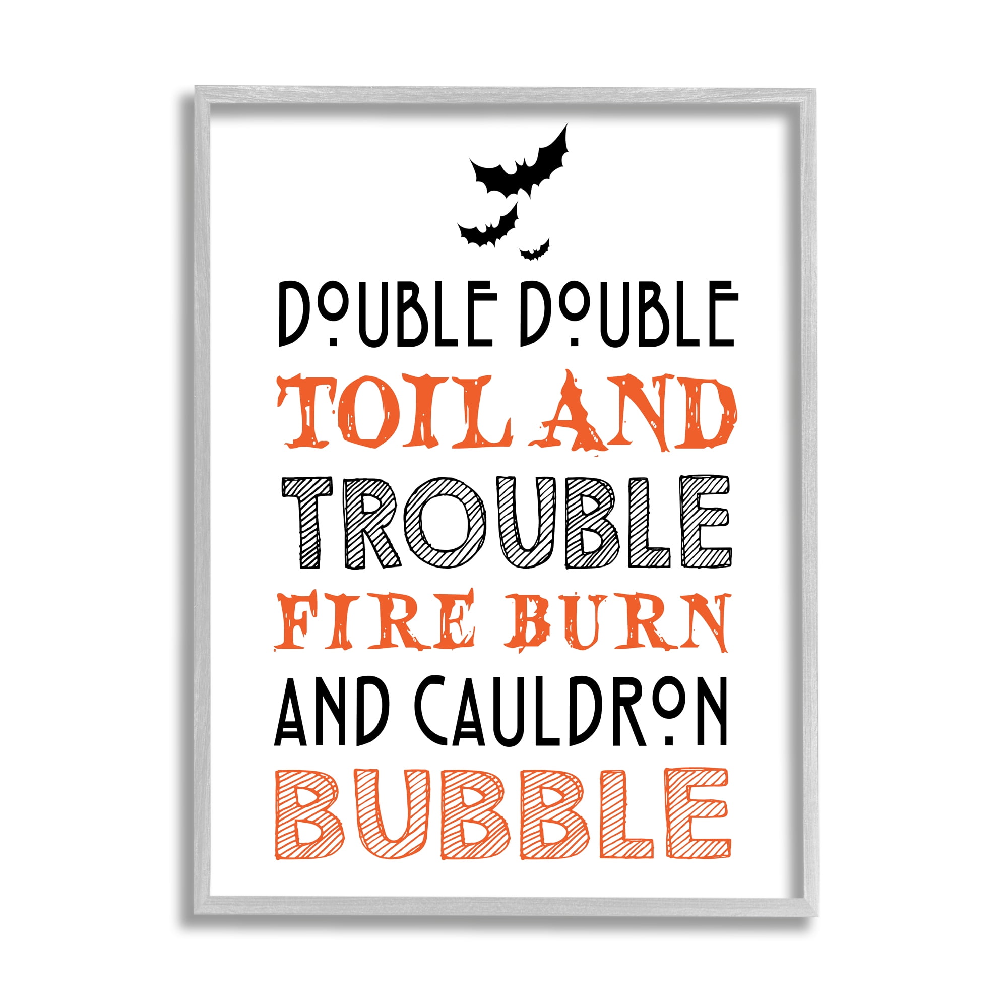 Black & Orange Halloween Bats Typography Spell Incantation Inspirational Graphic Art Framed Art Print Wall Art