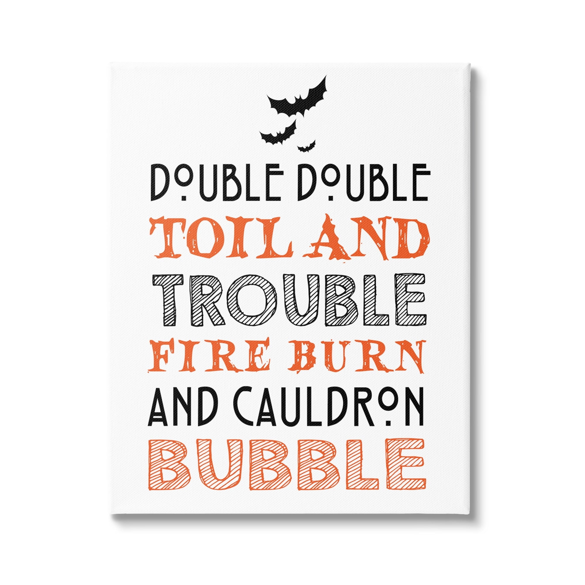 Black & Orange Halloween Bats Typography Spell Incantation Inspirational Graphic Art Gallery-Wrapped Canvas Print Wall Art