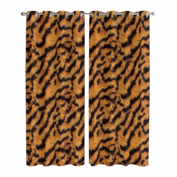 Black Orange Kitchen Curtains 96 Inch Length, Vintage Abstract Tiger Stripes Fur Patterned Grommet Top Bedroom Living Room Curtains, Light Filtering Cafe Curtain Drapes 2 Panels Set 104''x96''