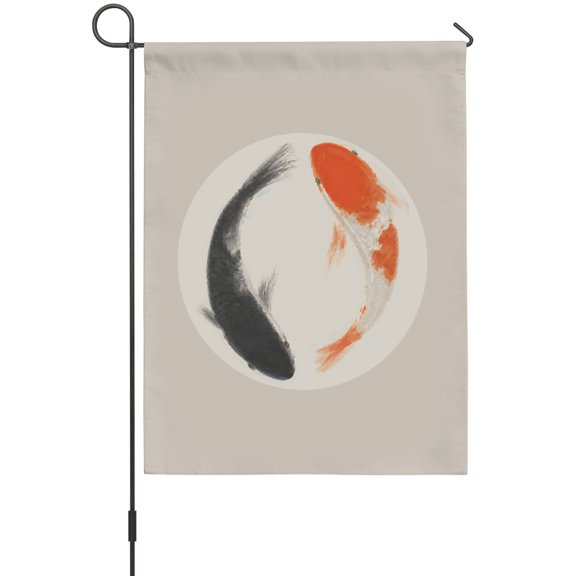 Black Orange Koi Garden Flag 12 x 18 Inches, Country Pastoral Minimalist Fish Sand Beige Weather Proof Outdoor Patio Flags Double Sided Small Garden Decoration for Yard Outside Home