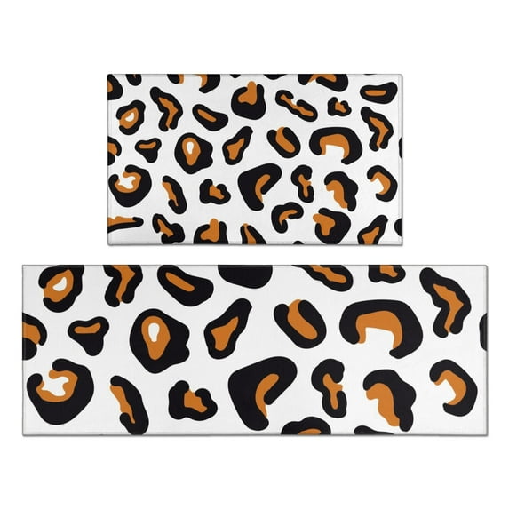 Black and Orange Of Leopard Print Kitchen Rugs Sets Of 2,Anti Fatigue Kitchen Mat Rugs Non Slip Washable,Decorative Kitchen Floor Mats for Kitchen,Sink,Laundry,17"x30"+17"x47"