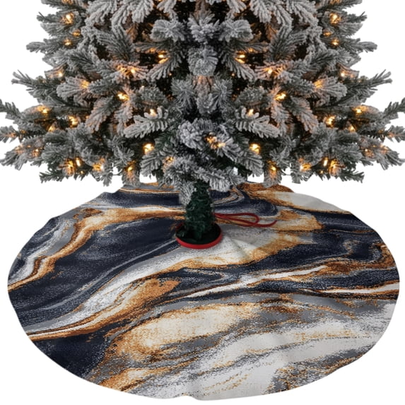Black Orange Marble Christmas Tree Skirt 36 Inches, Vintage Stone Texture Xmas Trees Skirt Mat Cover Decorations for Holiday Party Indoor Outdoor