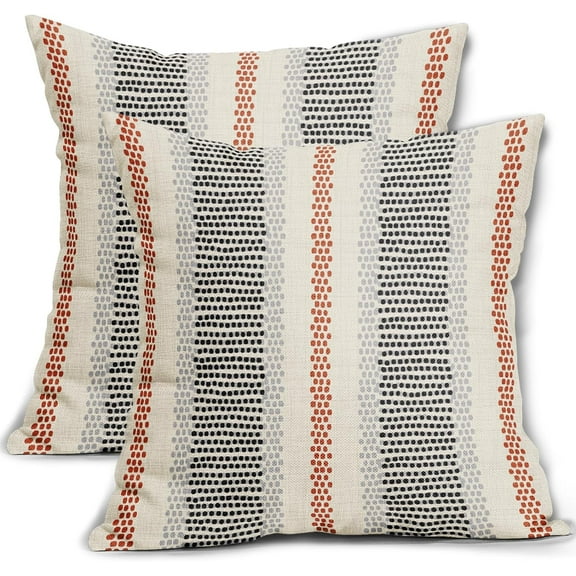 Black Orange Pillow Covers 16x16 Set of 2 Fall Colored Dot Striped Decorative Outdoor Pillowcases Boho Rustic Throw Cushion Case Decor for Couch Sofa Bed