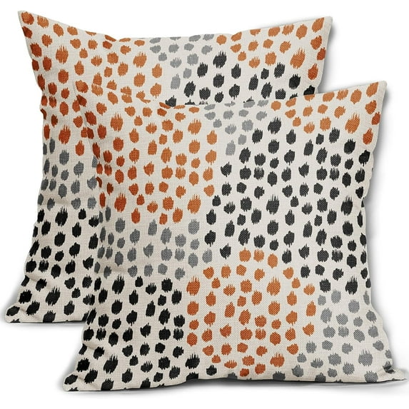 Black Orange Pillow Covers 18x18 Set of 2 Fall Colored Art Dot Decorative Throw Pillows Trendy Print Outdoor Pillowcase Holiday Halloween Cushion Cover Linen Case Decor for Sofa Couch Bed
