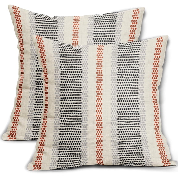 Black Orange Pillow Covers 18x18 Set of 2 Fall Colored Dot Striped Decorative Outdoor Pillowcases Boho Rustic Throw Cushion Case Decor for Couch Sofa Bed