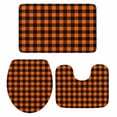thumbnail image 1 of Black Orange Plaid Bath Mat 3 Piece Bathroom Rug Set, Farmhouse Buffalo Check Gingham Non Slip Bath Rug Contour Mat and Toilet Lid Cover, Absorbent Shower Mats Soft Bath Rugs and Mats Sets, 1 of 8