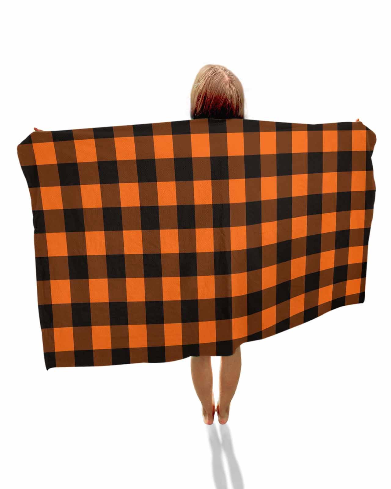 Black Orange Plaid Beach Towels Oversized Super Absorbent, Farmhouse Buffalo Check Gingham Lightweight Bath Towel Quick Dry Sets For Bathroom/Pool/Rv Camping/Beach Play/Gym Room/Picnic 31"x62"