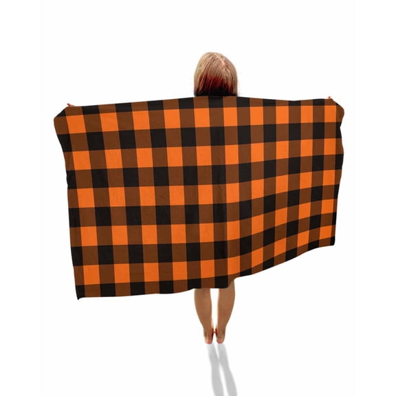 Black Orange Plaid Beach Towels Oversized Super Absorbent, Farmhouse Buffalo Check Gingham Lightweight Bath Towel Quick Dry Sets For Bathroom/Pool/Rv Camping/Beach Play/Gym Room/Picnic 23"x47"