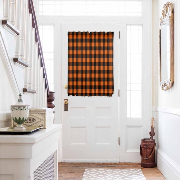 Black Orange Plaid Door Curtains for Door Window, French Sidelight Front Back Door Curtains With Tieback, Farmhouse Buffalo Check Gingham Kitchen Rod Pocket Drapes Panel, 54"x40"