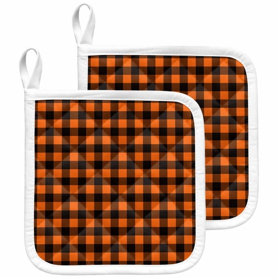 Black Orange Plaid Pot Holders for Kitchen Heatproof Potholder, 2 Pack Farmhouse Buffalo Check Gingham Hot Pads Multipurpose Oven Pads Cloth Potholders Trivet for Cooking and Baking