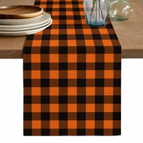 Black Orange Plaid Table Runner, Farmhouse Buffalo Check Gingham Washable Cotton Linen Table Runners 36 Inches Long, Dresser Scarf Runner for Nightstand/End Tables/Round Tables 13''x36''