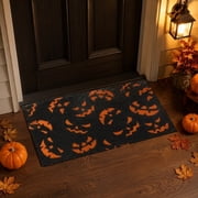 Black Orange Pumpkin Doormat Halloween, Classic Scatter-Dot Pumpkin Face Print, Non-Slip Floor Mat for Entryway, Front Door, Patio, Home, Party, Seasonal Holiday Decor,60x40cm