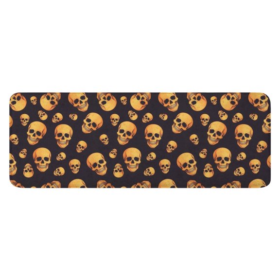 Black Orange Skull Pattern Kitchen Rug Mat,Kitchen Runner Rugs Non Skid Washable,Decorative Kitchen Floor Mats for Kitchen,Sink,Laundry,17"x47.2"