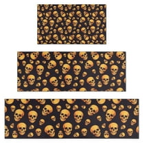 Black Orange Skull Pattern Kitchen Rugs Sets Of 3,Kitchen Runner Rugs Non Skid Washable,Decorative Kitchen Floor Mats for Kitchen,Sink,Laundry,17"x30"  17"x47"   17"x59"