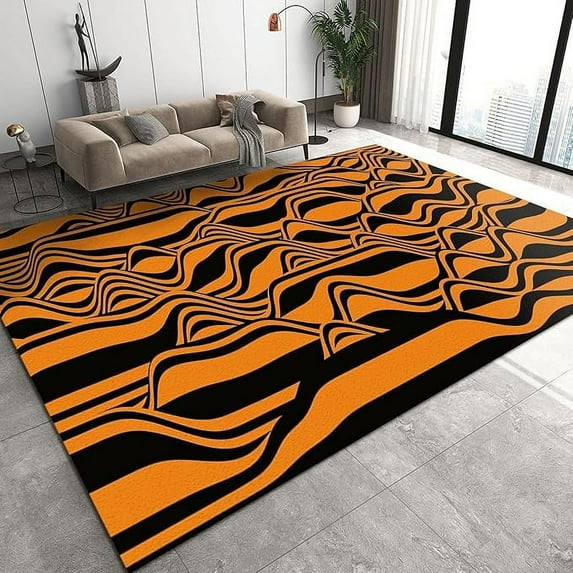 Black Orange Striped Area Rugs, Simple Indoor Rug, Floor Carpet Anti-Slip Door Mat, For Bedroom Living Room Office Interior Decoration 2 x 3ft