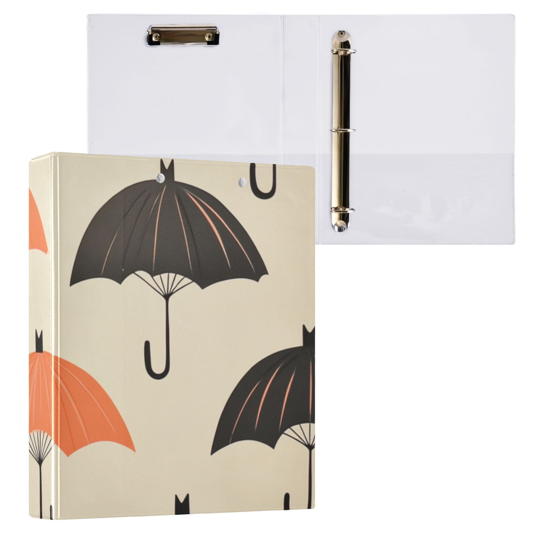 Black Orange Umbrellas 3 Ring Binders 1.5 inch Hardcover File Folders with Interior Pockets A4 Size Organizer for School Office Hospital
