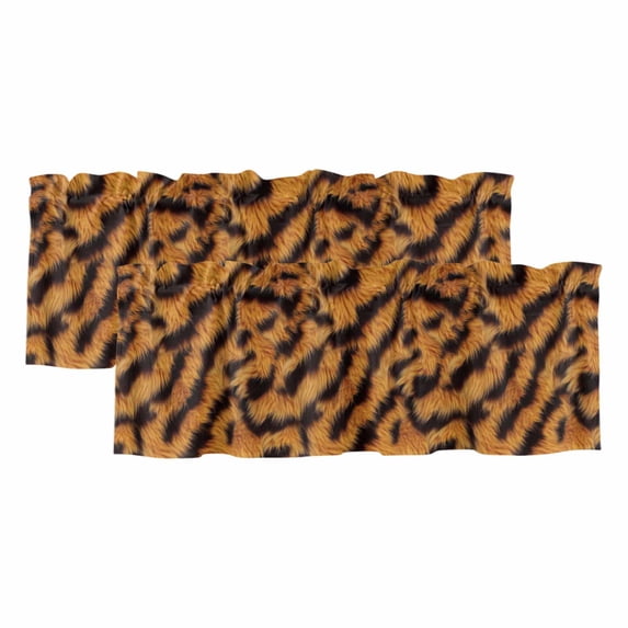 Black Orange Valances for Windows, Vintage Abstract Tiger Stripes Fur Patterned Light Filtering Kitchen Curtains, Rod Pocket Window Valance Curtains for Living Room Bedroom, 42" W x 12" L, 2 Panels