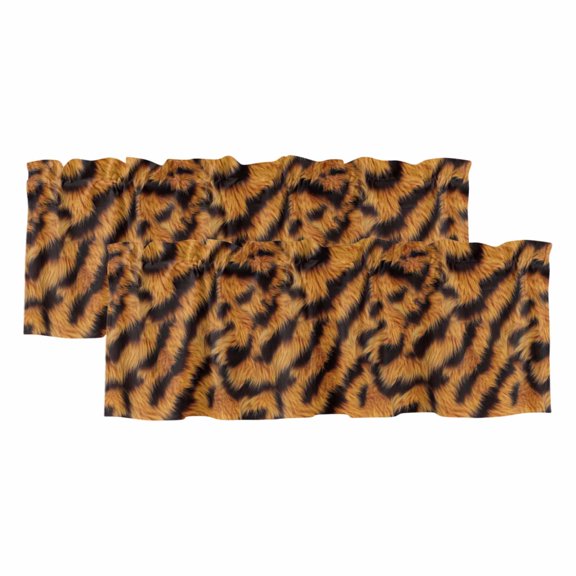 Black Orange Valances for Windows, Vintage Abstract Tiger Stripes Fur Patterned Light Filtering Kitchen Curtains, Rod Pocket Window Valance Curtains for Living Room Bedroom, 42" W x 12" L, 2 Panels