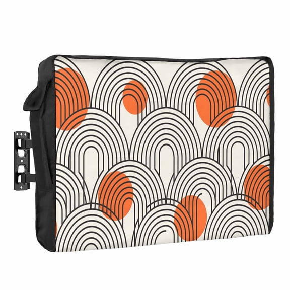 Black Orange Waterproof Outdoor TV Cover, Abstract Line Boho Mid Century Arch Geometric Beige Outside Weatherproof TV Enclosures for 30 to 32 Inch LCD Television Shield Flat Screen Protectors