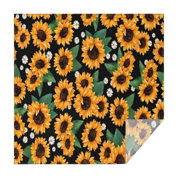 Black Orange White Flower Green Leaf Sunflower Pattern Square Tablecloth,Waterproof Square Table Cover,Wipeable Spillproof Washable Table Cover for Home Kitchen Party Decor 42"X42"(107x107cm)