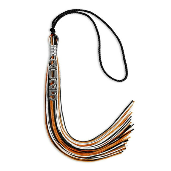 Endea Graduation Black/Orange/White Mixed Color Graduation Tassel with Silver Stacked Date Drop