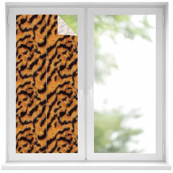 Black Orange Window Privacy Film, Vintage Abstract Tiger Stripes Fur Patterned Static Cling UV Sun Blocking Heat Control Window Tint, Non-Adhesive One Way Windows Privacy Cover 17.7''x39.3''