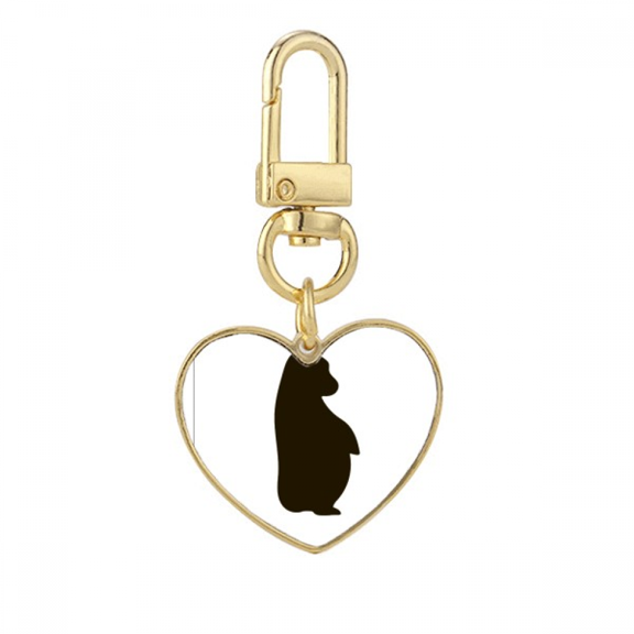 Black Orangutan Animal Portrayal Gold Heart Keychain Metal Keyring Holder