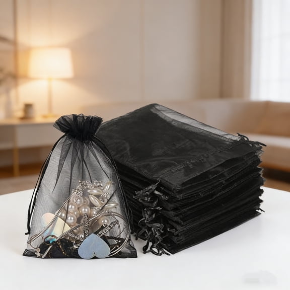 Black Organza Bags,100PCS 5x7 Inch Gift Favor Bags Mesh Fruit Protection Bags Jewelry Pouches Sachet Bags Wedding Party