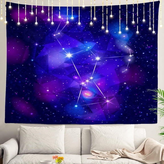 Black Orion Constellation Wall Tapestry, Purple Psychedelic Astronomy Wall Hanging Large Tapestry Decoration Polyester Fiber White Hem Around For Dorm Room Bedroom 30 X 40 In