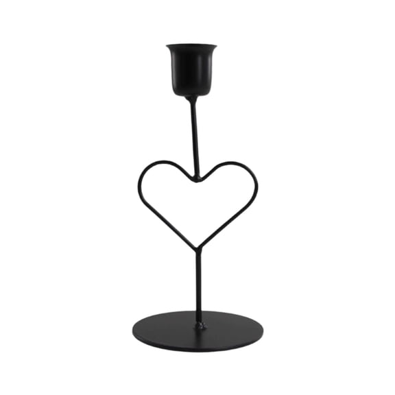 Black Ornate Metal Candlestick Holder With Heart-Shaped Frame Secure Base For Standard Taper Candles Decorative Tabletop Centerpiece 3.15X3.15X6.61 Inches