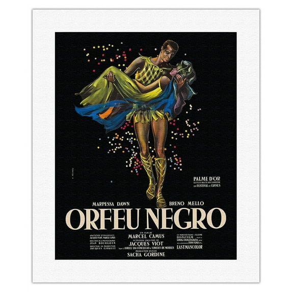 Black Orpheus (Orfeu Negro) - Directed by Marcel Camus - Vintage Film Movie Poster by Georges Allard c.1959 - Fine Art Rolled Canvas Print 16in x 20in