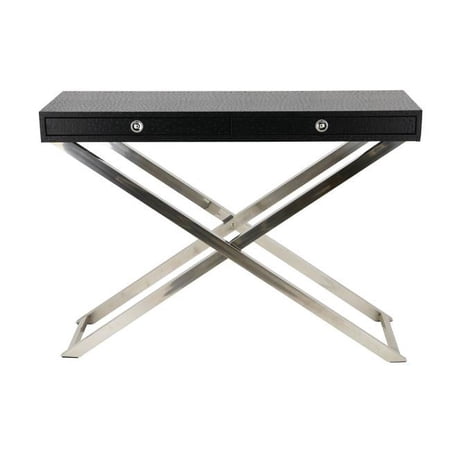 Black Ostrich Exotic Leather Console Table with Stainless Steel Legs K-D