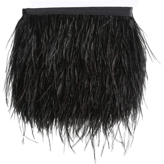 Black Ostrich Feathers Ribbon,78.7Inx3.15-4.3In Wide Feathers Fringe Ribbons,Satin Decoration for Crafts Clothes,Wedding