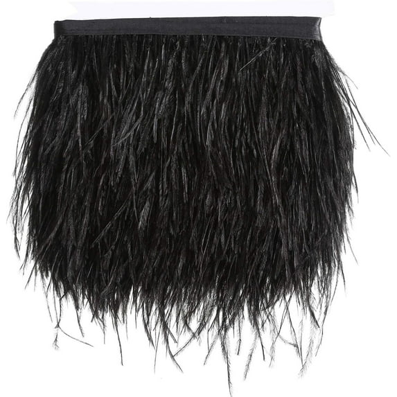 Black Ostrich Feathers Ribbon,78.7Inx3.15-4.3In Wide Feathers Fringe Ribbons,Satin Decoration for Crafts Clothes,Wedding