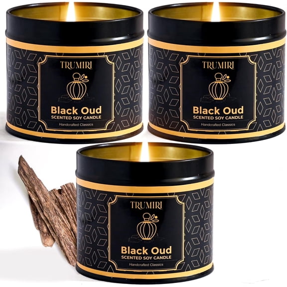 Black Oud Candle Highly Scented Soy Candel Natural Non Toxic Velas Aromáticas Gift For Men 5Oz Decorative Tin Jars With Lids Pack Of 3