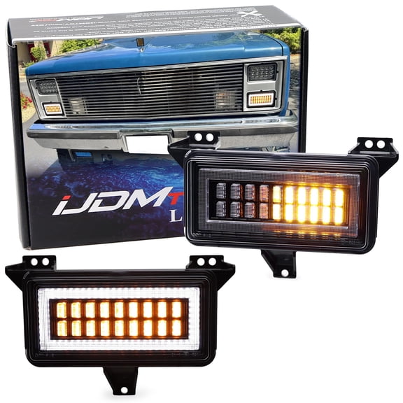 Black-Out Interior Clear Lens White LED Driving Light/Amber Sequential Blink LED Front Turn Signal Light Assembly, For Chevy/GMC C/K Suburban Blazer Jimmy Pickup Truck