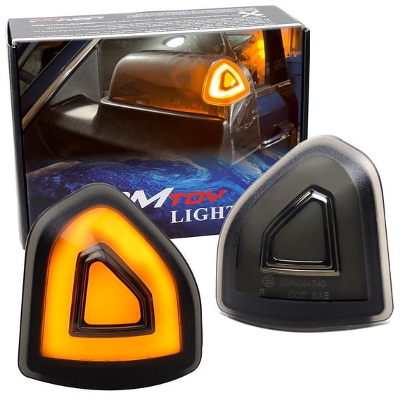Black-Out Smoked Lens 2-Pin Amber Only Full LED Corner Side Mirror Turn Signal Indicator Light Assembly Kit For Dodge 2010-18 RAM 1500 2500 3500 4500 5500