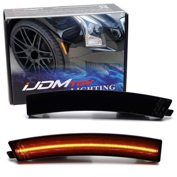 Black-Out Smoked Lens 36-SMD Amber Full LED Front Bumper Side Marker Light Kit For Cadillac 2020-up CT4, Replace OEM Amber Front Sidemarkers