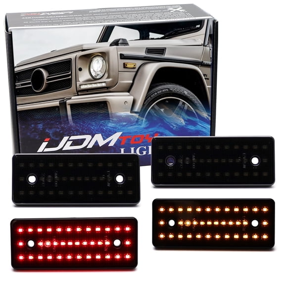 Black-Out Smoked Lens Amber Front & Red Rear Full LED Side Marker Light Kit For 2015-2018 Mercedes W463 G-Class G500 G550 G55 G63 G65 AMG